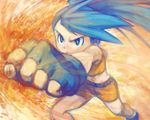  battle_girl_(pokemon) bike_shorts blue_eyes blue_hair clenched_hand extra fingerless_gloves gloves navel npc_trainer orange_shirt pokemon pokemon_(game) pokemon_rse punching shirt solo tank_top yapo_(mess) 