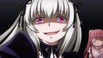  eyepatch flower_eyepatch green_eyes kirakishou long_hair mtyy multiple_girls pink_hair purple_eyes rozen_maiden silver_hair simple_background suigintou troll_face 