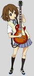  :o brown_eyes brown_hair guitar highres hirasawa_yui instrument k-on! kneehighs school_uniform shoes short_hair solo sweater_vest takahashi_(dega_mo) uwabaki 