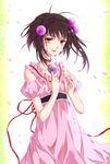  bad_id bad_pixiv_id brown_hair choker collarbone dress hair_bobbles hair_ornament highres okitsune_(okitsune-sama) orange_eyes pink_dress reala red_choker short_hair tales_of_(series) tales_of_destiny_2 very_short_hair 