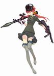  boots bow buckle dual_wielding gas_mask gloves gun hair_bow handgun highres holding jacket long_hair maeda_risou military military_uniform necktie original pistol pleated_skirt red_eyes red_hair rocket_launcher rpg rpg-7 simple_background skirt sleeves_rolled_up solo submachine_gun thigh_boots thighhighs thompson_submachine_gun twintails uniform weapon white_background 