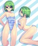  absurdres bad_id bad_pixiv_id bikini blue_eyes breasts covered_nipples daito glasses green_hair highleg highres one-piece_swimsuit short_hair small_breasts striped striped_bikini striped_swimsuit swimsuit 