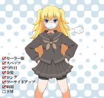  bike_shorts black blonde_hair blue_eyes breath caspi fictional_persona list long_hair original pleated_skirt school_uniform serafuku skirt solo surgical_mask traits translated two_side_up 