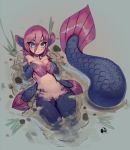  2018 absurd_res animal_humanoid blue_scales blush breasts costom10 female fish_humanoid grey_eyes hair hi_res humanoid jyuratodus marine monster_girl_(genre) nude pink_hair pussy scales solo 