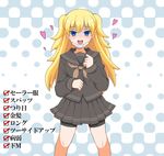  bike_shorts black blonde_hair blue_eyes breath caspi fictional_persona heart hypnosis list long_hair mind_control original pleated_skirt school_uniform serafuku skirt solo surgical_mask traits translated two_side_up 