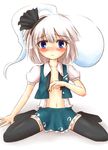  bad_id bad_pixiv_id banned_artist black_hairband black_legwear blue_eyes blush dress_shirt ghost hairband hitodama kisaragi_zwei konpaku_youmu konpaku_youmu_(ghost) navel open_clothes open_shirt shirt short_hair silver_hair sitting skirt solo thighhighs touhou undone_necktie untied vest wariza white_hair 