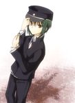  angel_beats! green_hair hat highres kousuke_(ko_suke) male_focus naoi_ayato school_uniform solo yellow_eyes 