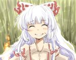  closed_eyes face fire fujiwara_no_mokou harusame_(unmei_no_ikasumi) smile solo sweatdrop touhou white_hair 