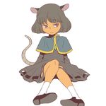  :&lt; animal_ears capelet dress full_body jewelry mouse_ears nazrin necklace onikobe_rin pendant shoes short_hair simple_background socks solo tail touhou 