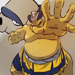  eyebrows fat fat_man gen_3_pokemon hands hariyama hitec male_focus manboobs moemon navel nipples outstretched_hand personification pokemon pokemon_(creature) shirtless sumo white_hair 