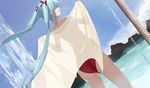  aqua_hair ass bad_id bad_pixiv_id cccpo dutch_angle from_behind hatsune_miku long_hair see-through solo swimsuit towel twintails very_long_hair vocaloid water 