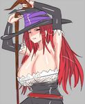  armpits arms_up breasts cleavage detached_sleeves dragon&#039;s_crown dragon's_crown dress hat holding huge_breasts long_hair red_eyes red_hair sketch skirt solo sorceress sorceress_(dragon&#039;s_crown) sorceress_(dragon's_crown) staff strapless_dress vanillaware weapon witch witch_hat 