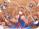  alice_margatroid bad_id bad_pixiv_id blonde_hair blue_eyes book bow doll hair_bow hairband hatchet highres lance magic_circle marionette_(excle) oriental_hatchet polearm shanghai_doll solo touhou weapon 