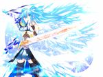  blue_hair haru_aki hatsune_miku long_hair solo sword thighhighs twintails vocaloid weapon wings zettai_ryouiki 