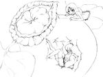  2girls blush camel_(dansen) character_request digestion monochrome monster_girl multiple_girls sketch vore 