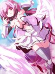  angel_wings breasts chain cleavage collar ikaros large_breasts long_hair miuku_(marine_sapphire) navel pink_hair red_eyes skirt solo sora_no_otoshimono thighhighs wings 