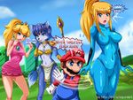  english_text female fox human krystal male mammal mario mario_bros metroid nintendo polearm princess princess_peach royalty samus_aran sigurd_von_hosenfeld slap staff star_fox tail text video_games 