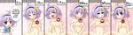  ahegao blush chibi clenched_teeth closed_eyes empty_eyes endured_face english eyes_closed flat_chest foaming_at_the_mouth hard_translated highres insertion komeiji_satori large_insertion long_image masara nipples nude open_mouth purple_eyes purple_hair ruler sex solo spread_legs tears teeth text third_eye touhou translated wide_image 