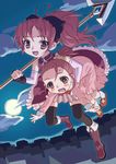  arm_around_waist boots carrying carrying_under_arm fangs hirose_(mokiki) magical_girl mahou_shoujo_madoka_magica multiple_girls polearm ponytail red_eyes sakura_kyouko sakura_momo siblings sisters spear thighhighs weapon 