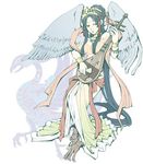  anklet bird bird_legs biwa_lute black_hair chimera chinese_clothes hair_ornament instrument jewelry kalavinka lowres lute_(instrument) original osanai_satoru solo wings 