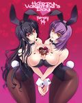  :p animal_ears beatrix_bremer black_hair breast_press breasts bunny_ears bunny_girl bunnysuit carnelian chocolate detached_collar finger_to_mouth happy_valentine heart heart_background huge_breasts kouzuki_yuuko legs long_hair multiple_girls muvluv pantyhose purple_hair schwarzesmarken short_hair symmetrical_docking symmetry thighs tongue tongue_out valentine wrist_cuffs 