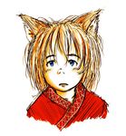  animal_ears bangs blue_eyes daro face fox_ears looking_at_viewer portrait simple_background sketch solo touhou upper_body white_background yakumo_ran younger 