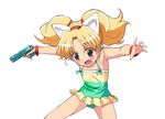  animal_ears blonde_hair blue_eyes blush casual_one-piece_swimsuit cat_ears fang highres jewelpet_(series) jewelpet_twinkle miria_marigold_mackenzie nyama one-piece_swimsuit open_mouth short_hair solo swimsuit twintails water_gun 