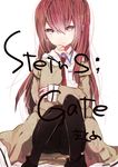  bad_id bad_pixiv_id brown_hair jacket long_hair makise_kurisu miya_(tsumazukanai) necktie pantyhose red_neckwear solo steins;gate 