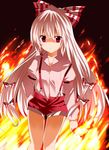  bad_id bad_pixiv_id dress_shirt fire fujishiro_emyu fujiwara_no_mokou hair_ribbon long_hair red_eyes ribbon shirt shorts solo suspenders touhou very_long_hair white_hair 