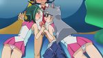  1boy 2girls animal_ears artist_request ass cameltoe cathy cathy_(yugioh_zexal) cathy_(yuu-gi-ou_zexal) censored character_request glasses licking mizuki_kotori_(yugioh_zexal) mizuki_kotori_(yuu-gi-ou_zexal) multiple_girls panties penis school_uniform teamwork underwear wet wet_panties yu-gi-oh! yuu-gi-ou yuu-gi-ou_zexal 