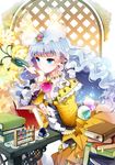  bad_id bad_pixiv_id blue_eyes blue_hair book bookmark cherrypin clarice_altheim colorful dress frills gathers jewelry long_hair necklace older open_book quill silver_hair sitting solo sword_girls vial wavy_hair 