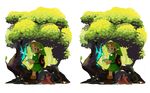  blonde_hair blue_eyes boy deku_baba deku_scrub forest highres link nature navi stereogram sword the_legend_of_zelda tree weapon 