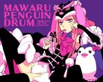  animal animal_hat bird black_legwear candy character_name chin_rest copyright_name elbow_gloves fingerless_gloves food gloves hat hoshino_lily leg_up lollipop long_hair mawaru_penguindrum penguin penguin_3-gou pink_eyes pink_hair pink_ribbon princess_of_the_crystal ribbon skirt swirl_lollipop takakura_himari thighhighs 