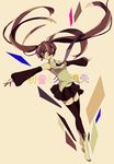  alternate_hair_color bad_id bad_pixiv_id barefoot brown_hair detached_sleeves hatsune_miku highres long_hair necktie o-ishi skirt solo thighhighs twintails very_long_hair vocaloid yellow_eyes zettai_ryouiki 