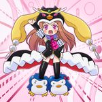  animal bird brown_hair hat long_hair mameshiba mawaru_penguindrum open_mouth penguin penguin_2-gou penguin_3-gou pink_eyes princess_of_the_crystal seizon_senryaku solo takakura_himari thighhighs 