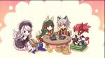  animal_ears bat_wings disgaea dog_ears etna food fox_ears green_hair hair_ornament kanata(trinity_universe) kanata_(trinity_universe) makai_senki_disgaea pamela_ibiss prinny spoon tail trinity_universe tsubaki_(trinity_universe) tsunako wings 