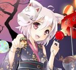  animal_ears bad_id bad_pixiv_id candy_apple food highres inubashiri_momiji japanese_clothes kimono mask obi red_eyes sash short_hair silver_hair solo takoyaki touhou upper_body white_hair wolf_ears yuu_(genkai77) 