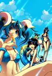  animal animal_on_head artist_request bikini breasts character_request copyright_request food medium_breasts multiple_girls on_head popsicle source_request swimsuit 