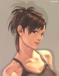  absurdres bare_shoulders breasts brown_eyes brown_hair cleavage collarbone face highres krenz medium_breasts original ponytail smile solo tank_top upper_body 