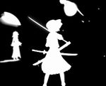  animated animated_gif bad_apple!! black greyscale konpaku_youmu konpaku_youmu_(ghost) lowres monochrome multiple_girls saigyouji_yuyuko silhouette sword touhou weapon 