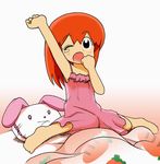  bed blanket bunny carrot gotcha_force kurimaru kurokawa_usagi nightgown orange_hair pillow solo 