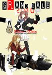  2girls bow brown_hair gloves mammon money multiple_girls red_hair redhead sitting skirt stakes_of_purgatory thigh-highs thighhighs umineko_no_naku_koro_ni uniform ushiromiya_ange 