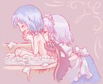  bad_id bad_pixiv_id bat_wings bath bathtub bubble_bath izayoi_sakuya kiss multiple_girls nude remilia_scarlet rias-shiki_kawaii ribbon short_hair sitting touhou wings yuri 