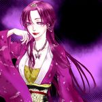  beauty_mark female gradient gradient_background japanese_clothes jewelry kimono lipstick long_hair makeup mole nail_polish necklace nouhime purple_eyes purple_hair ryo_(pixiv966497) sengoku_musou sengoku_musou_3 solo violet_eyes 