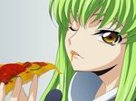  c.c. code_geass food green_hair highres non-web_source one_eye_closed pizza solo tongue wallpaper yellow_eyes 