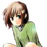  bad_id bad_pixiv_id bob_cut brown_eyes green_shirt lowres original shirt short_hair solo sweater zaki_mitsunori 