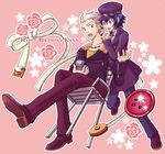  1girl blue_eyes blue_hair buttons cabbie_hat flower hat persona persona_4 reverse_trap sake_asari shirogane_naoto short_hair tatsumi_kanji white_hair 