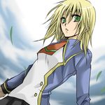  bad_id bad_pixiv_id blazblue blonde_hair green_eyes kikuyoshi lowres noel_vermillion school_uniform solo 