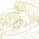  chen dabii fang happy hug monochrome multiple_girls sketch touhou yakumo_ran yellow 