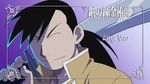  black_hair close-up closed_eyes eyecatch face fullmetal_alchemist ling_yao male_focus ponytail screencap smile solo spiked_hair sword weapon 